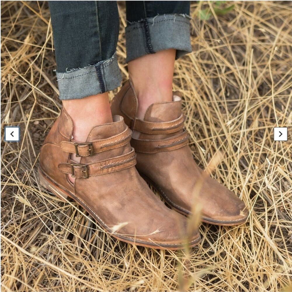 Free People 37 US 7 Braeburn Ankle Boots Booties Distressed Tan Leather Boho